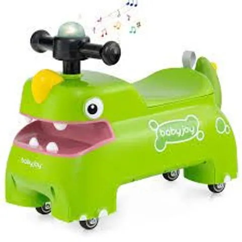 BOXED COSTWAY TODDLER GREEN DINOSAUR FOOT TO FLOOR SLIDING RIDE ON PUSH CAR WITH STORAGE
