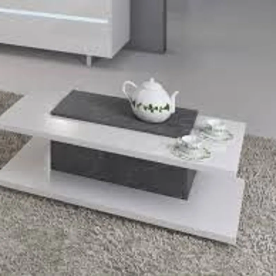 BOXED KENIA COFFEE TABLE - WHITE/SLATE (2 BOXES)