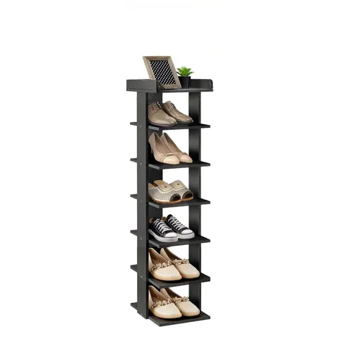 BOXED NEO BLACK 7 TIER WOODEN SHOE RACK SLIM