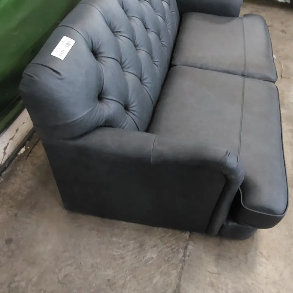 DESIGNER 3 SEATER BUTTON BACK LEATHER SOFA IN DARK GREY 