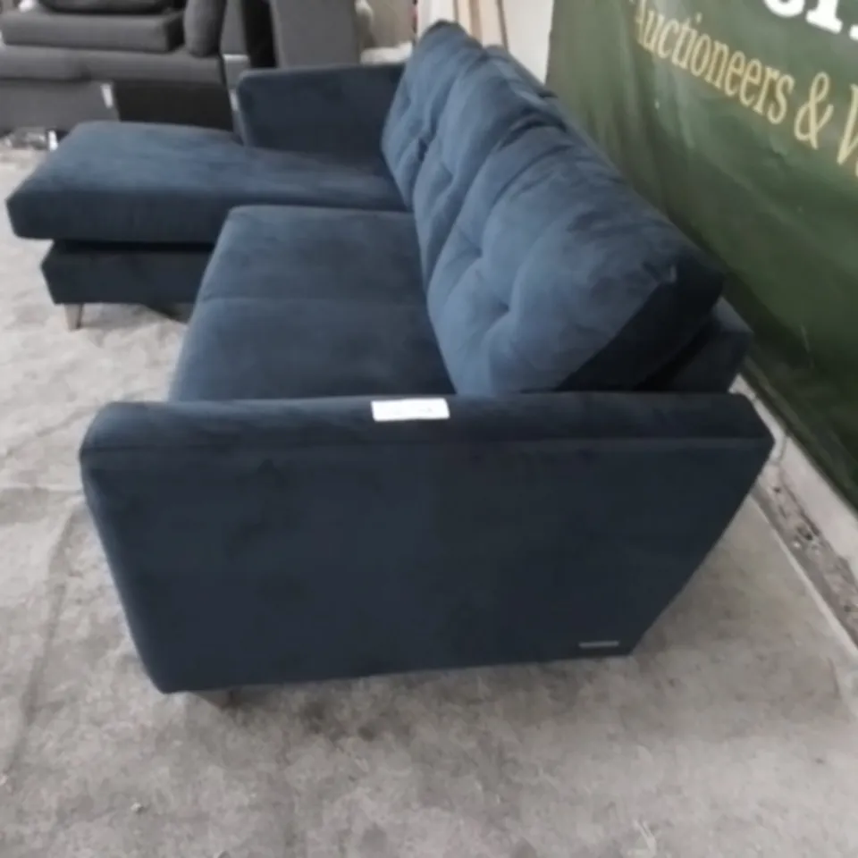 DESIGNER THE LOUNGE COMPANY HERMIONE MIDNIGHT INDIGO FABRIC CORNER SOFA WITH CHAISE END