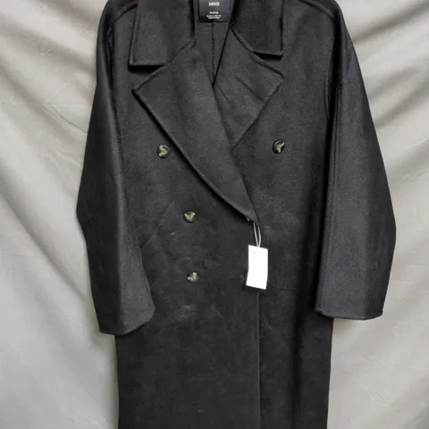 Mango Women's Black Wool Coat – Double-Breasted, UK Size S