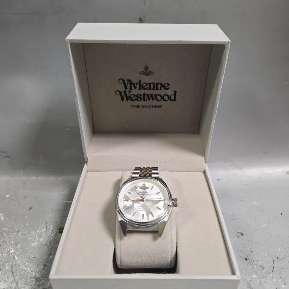 BOXED VIVIENNE WESTWOOD LADY SYDENHAM SILVER DIAL TWO TONE STAINLESS STEEL BRACELET LADIES WATCH