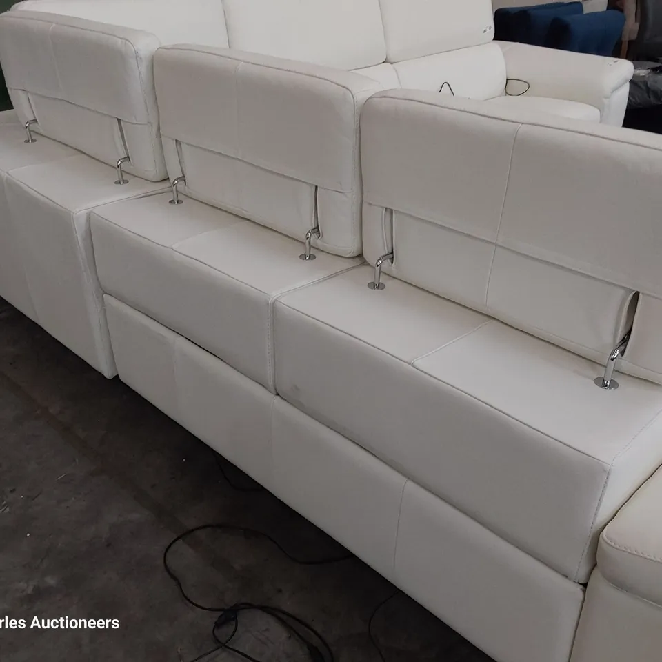 QUALITY ITALIAN DESIGNER FLAVIO POWER RECLINING CORNER GROUP WITH ADJUSTABLE HEADRESTS WHITE LEATHER 