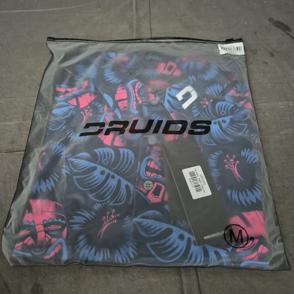 DRUIDS TIKI POLO SHIRT – NAVY/PINK – SIZE M