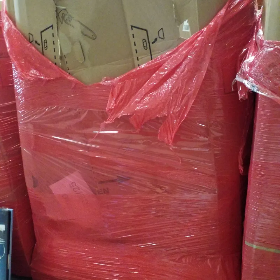 PALLET CONTAINING ASSORTED PRODUCTS INCLUDING 5-TIER SHOE RACK, WRAPPED CANVAS PRINTS, PICK UP TOOL, TOY CHEST & GARDEN BORDER FENCE 