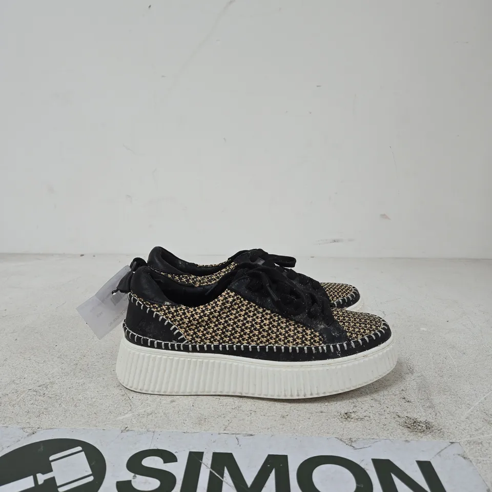 HUSH PUPPIES WOVEN FABRIC SNEAKERS WITH THICK PLATFORM SOLE – BLACK & BEIGE UK SIZE 7