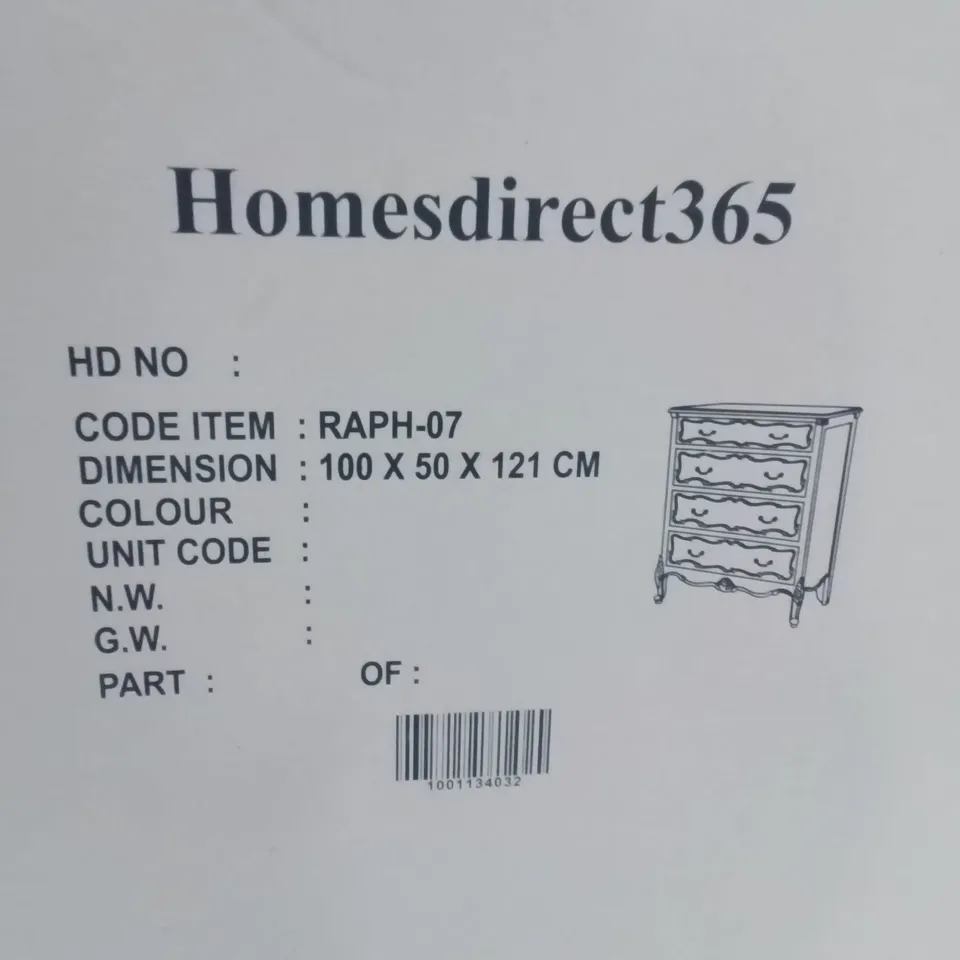 BRAND NEW HOMESDIRECT365 RAPHAEL ANTIQUE FRENCH STYLE 4 DRAWER CHEST OF DRAWERS 
