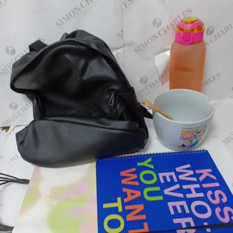 APPROXIMATELY 7 COTTON ON ITEMS INCLUDING BLACK LEATHER STYLE BACKPACK, LARGE FOOD BOWL AND BOTTLE, NOTEBOOK