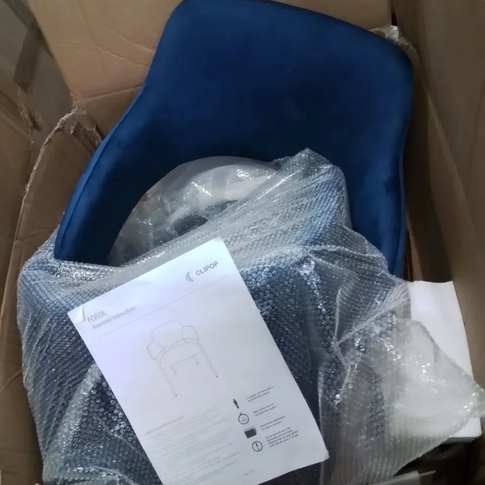 BOXED 2 BLUE SOFT VELVET SIDE/DINING CHAIRS (1 BOX)