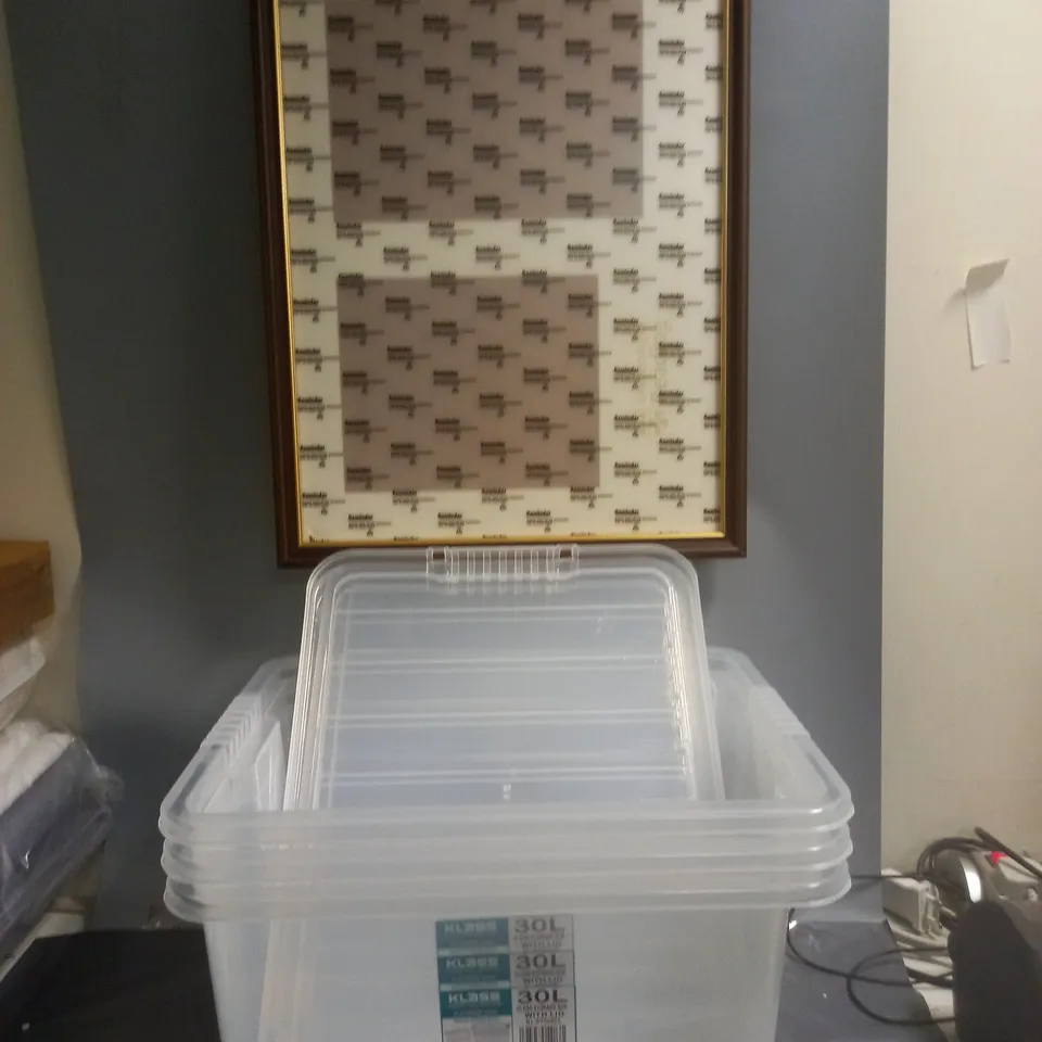 APPROXIMATELY 10 HOUSEHOLD ITEMS TO INCLUDE CAR BUMPERS, STORAGE CONTAINERS AND PICTURE FRAMES