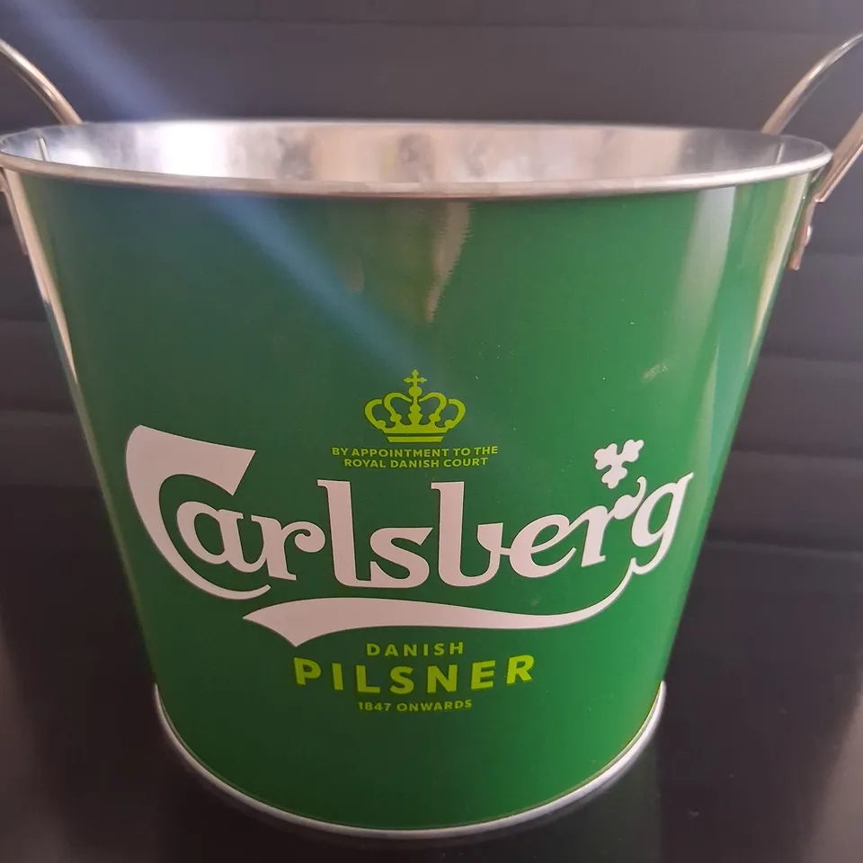 APPROXIMATELY 12 BRAND NEW CARLSBERG DANISH PILSNER DRINKS BUCKETS WITH BOTTLE OPENERS