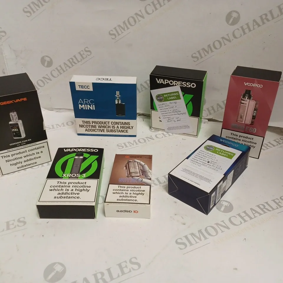 APPROXIMATELY 25 ASSORTED VAPE PRODUCTS INCLUDING: TECC, GEEK VAPE, ASPIRE, VAPORESSO