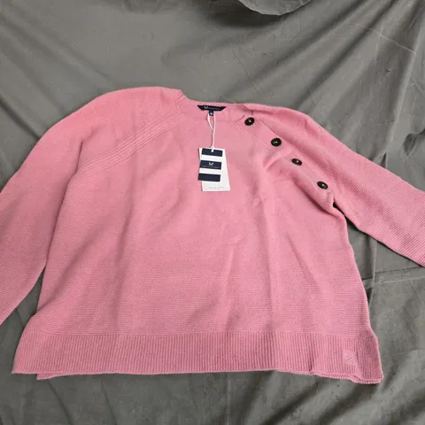 PINK KNIT SWEATER WITH SHOULDER BUTTON DETAIL