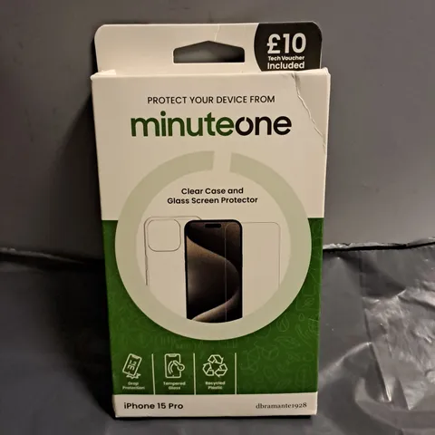 BOX OF APPROXIMATELY 30 MINUTE ONE IPHONE 15 PRO CLEAR CASE & GLASS SCREEN PROTECTOR 