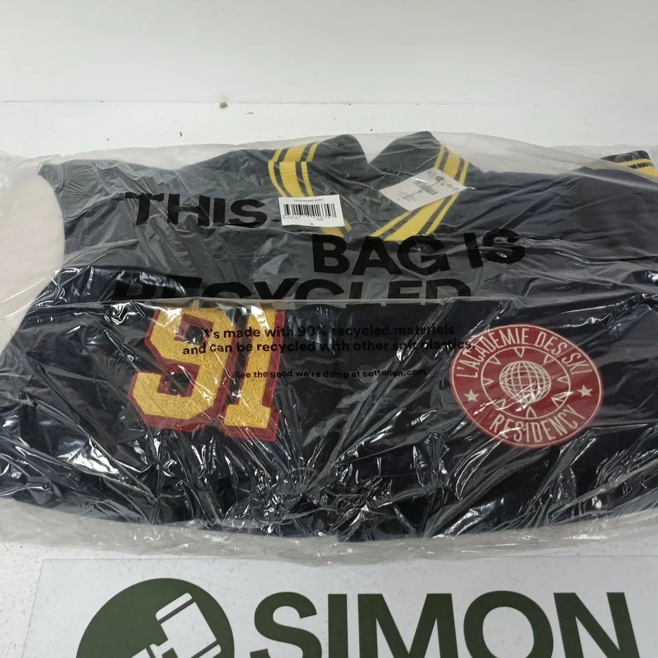 BOX OF APPROXIMATELY 4 ASSORTED VARSITY BOMBER JACKETS IN SIZES XL