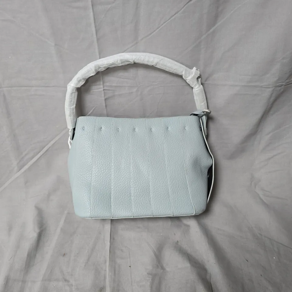 LIGHT BLUE PEBBLED HANDBAG WITH TOP HANDLE