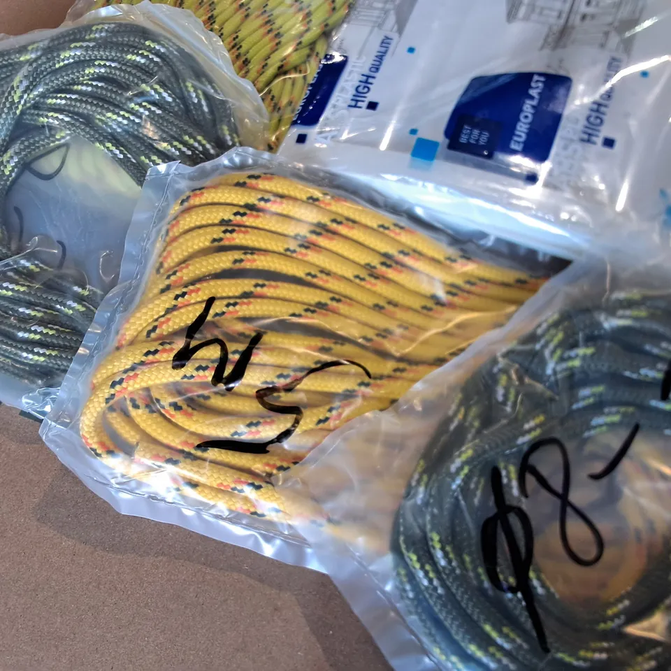 PALLET OF ASSORTED ITEMS TO INCLUDE VARIOUS ROPES, FAN COVERS AND JUTE TAPE
