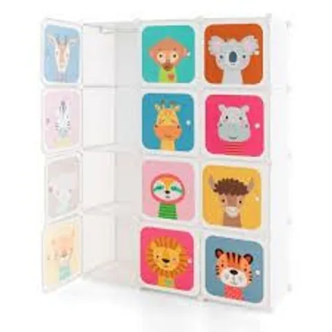 BOXED COSTWAY 12 CUBE KIDS WARDROBE CLOSET WITH HANGING SECTION AND DOORS