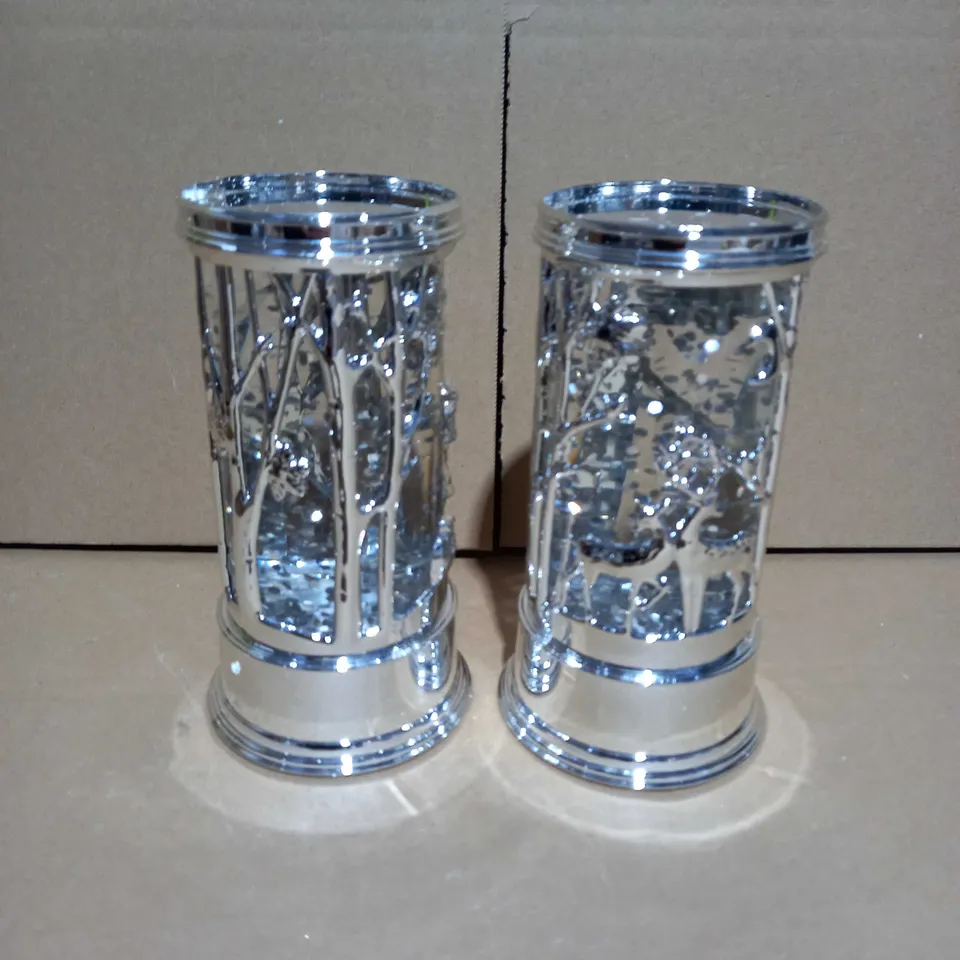 HOME REFLECTIONS SET OF PRELIT SWIRLING GLITTER SCENIC PILLARS - SILVER