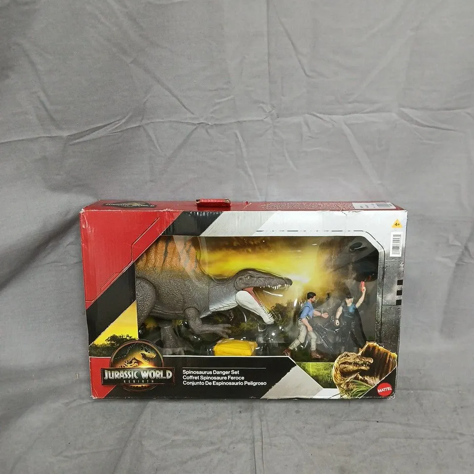 JURASSIC WORLD SPINOSAURUS DANGER SET WITH FIGURES – MATTEL