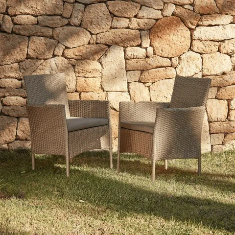 BOXED KEMBLE MARSTON DINING CHAIRS SET OF 2, NATURAL BROWN RATTAN WITH NATURAL BROWN CUSHION