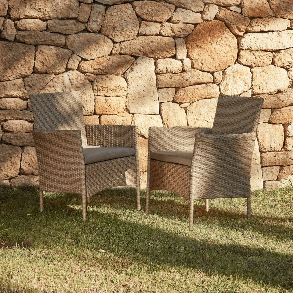 BOXED KEMBLE MARSTON DINING CHAIRS SET OF 2, NATURAL BROWN RATTAN WITH NATURAL BROWN CUSHION