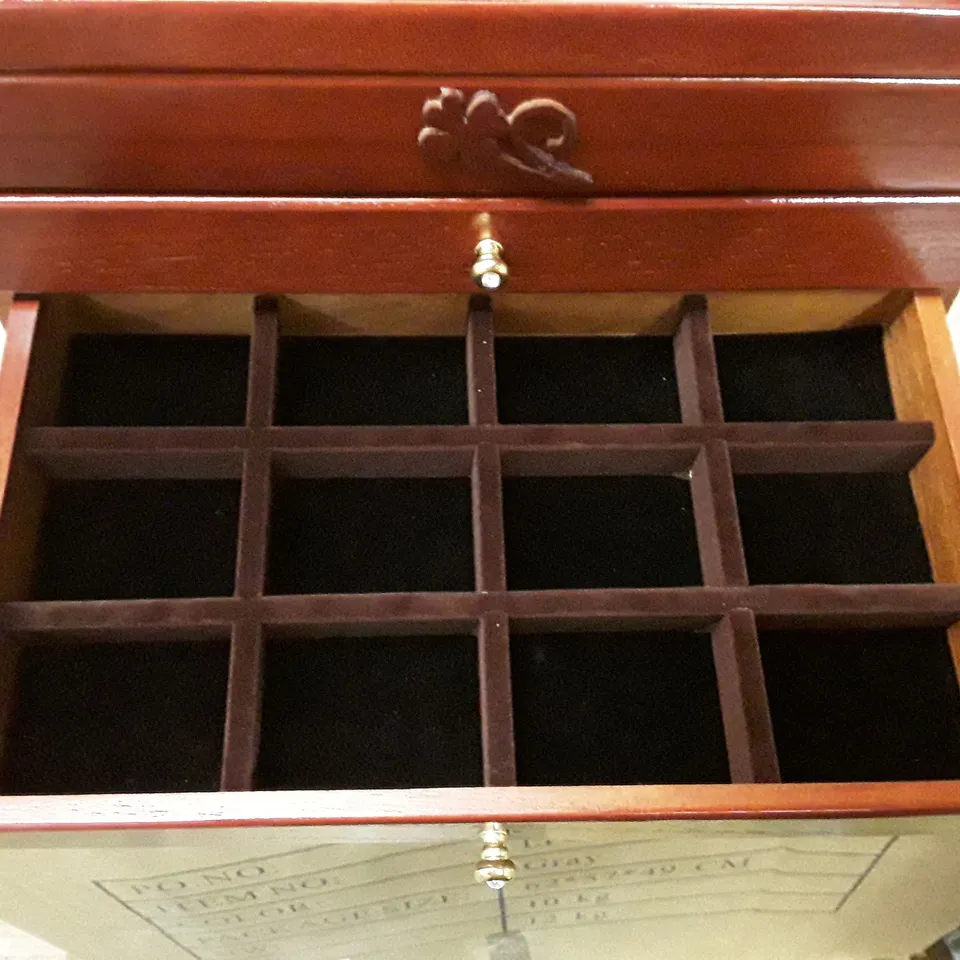 BOXED 6 TIER RED WOODEN JEWELLERY BOX