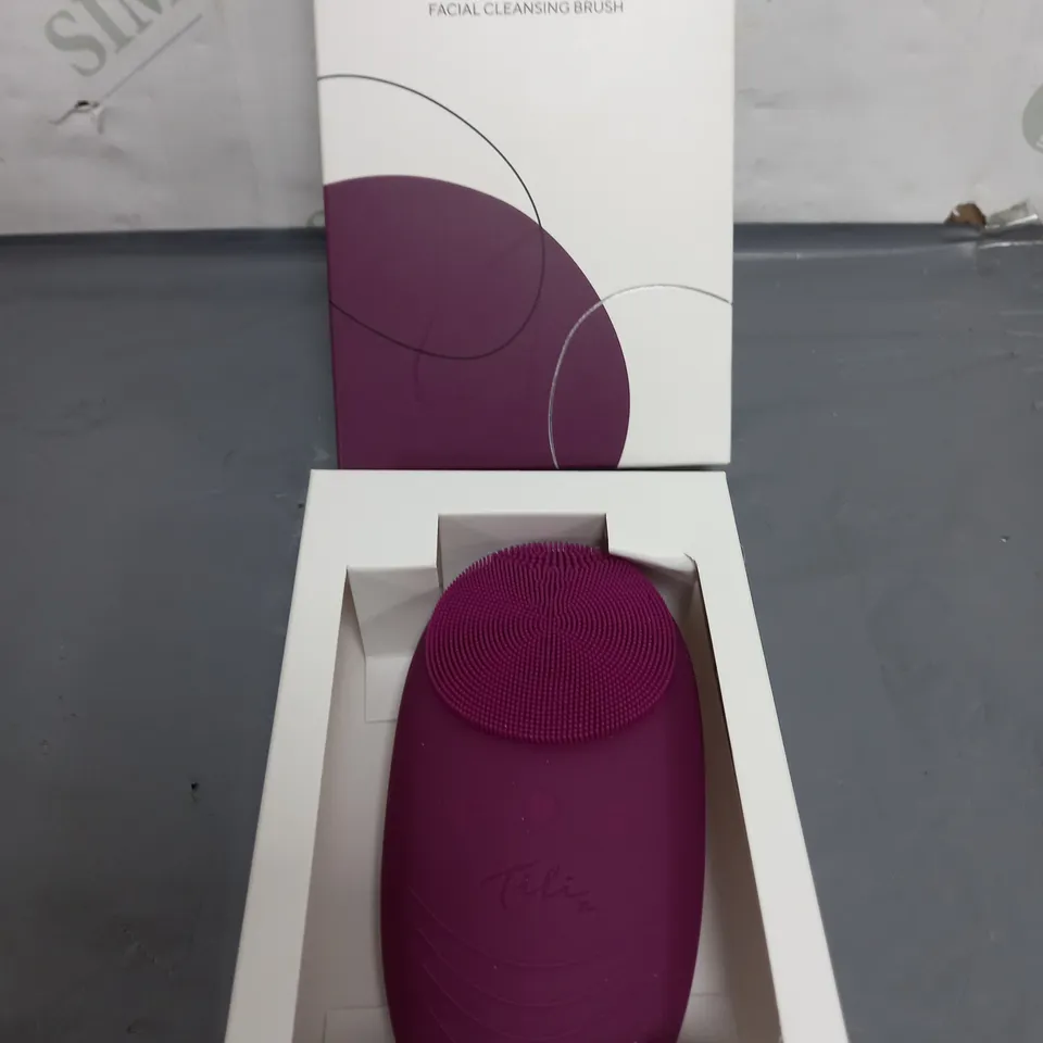 BOXED TILI RECHARGEABLE VARIABLE SPEED SILICONE FACIAL CLEANSING BRUSH - PLUM