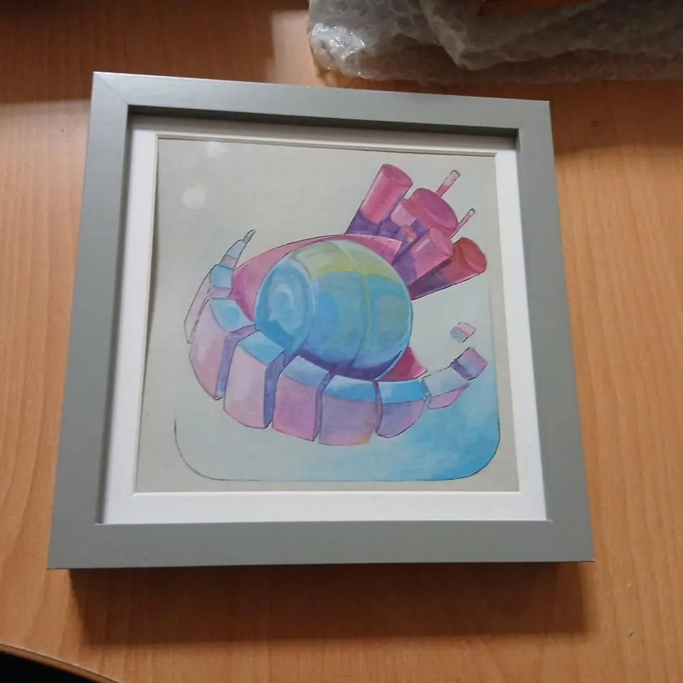 FRAMED ABSTRACT PAINTING WITH PASTEL SHAPES
