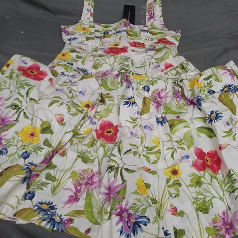 FRENCH CONNECTION MONICA BARLETTA POPLIN MIDI DRESS, WHITE/MULTI - UK SIZE 10