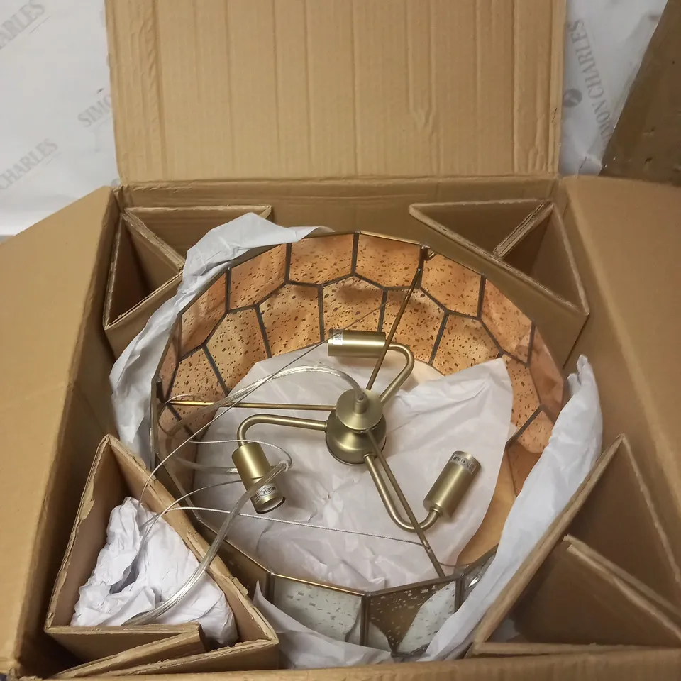 JOHN LEWIS ROMY PENTAGON CEILING LIGHT, STAINLESS STEEL, ANTIQUE GLASS