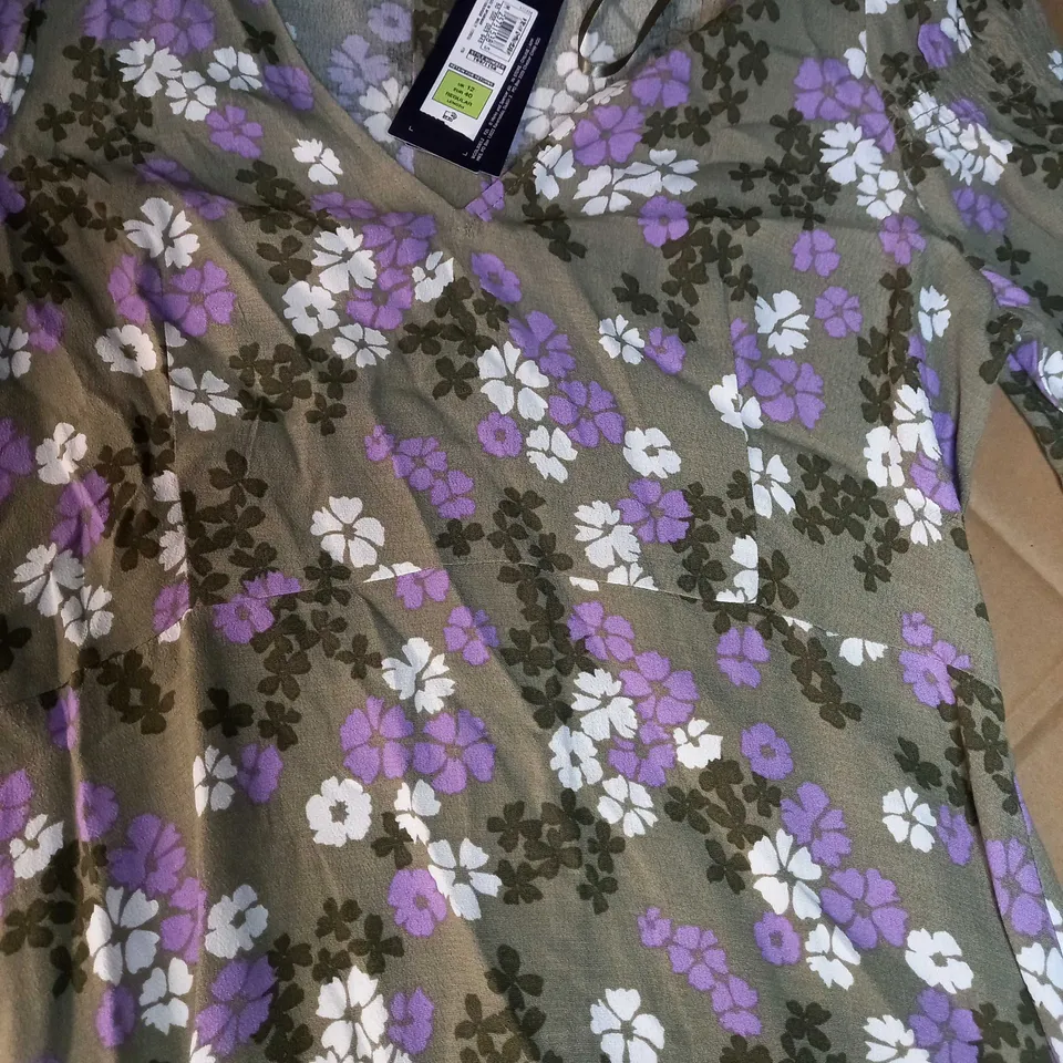 M&S KHAKI/FLORAL PRINT MAXI DRESS - SIZE 12