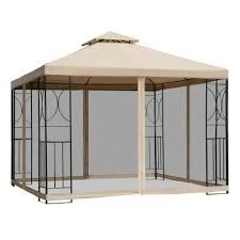 BOXED OUTSUNNY 3(M) X 3(M) GARDEN GAZEBO, DOUBLE ROOF OUTDOOR GAZEBO CANOPY SHELTER WITH NETTING, SOLID STEEL FRAME FOR GARDEN, LAWN, BACKYARD AND DECK