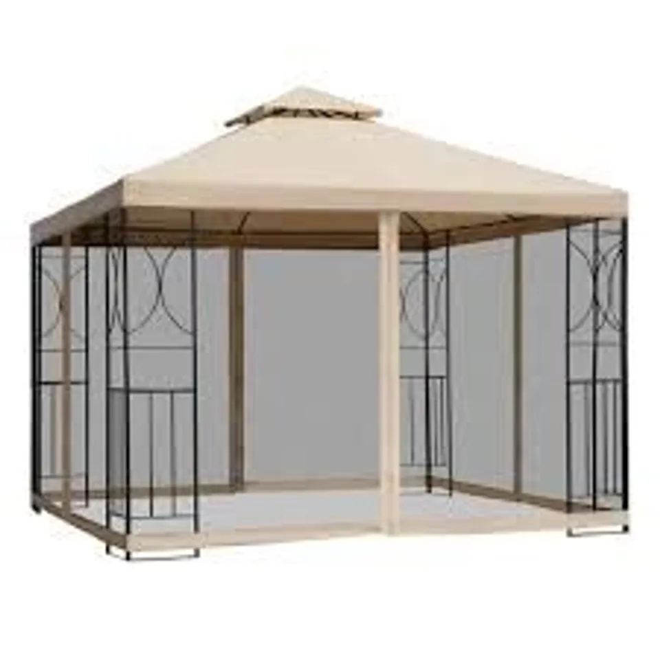 BOXED OUTSUNNY 3(M) X 3(M) GARDEN GAZEBO, DOUBLE ROOF OUTDOOR GAZEBO CANOPY SHELTER WITH NETTING, SOLID STEEL FRAME FOR GARDEN, LAWN, BACKYARD AND DECK