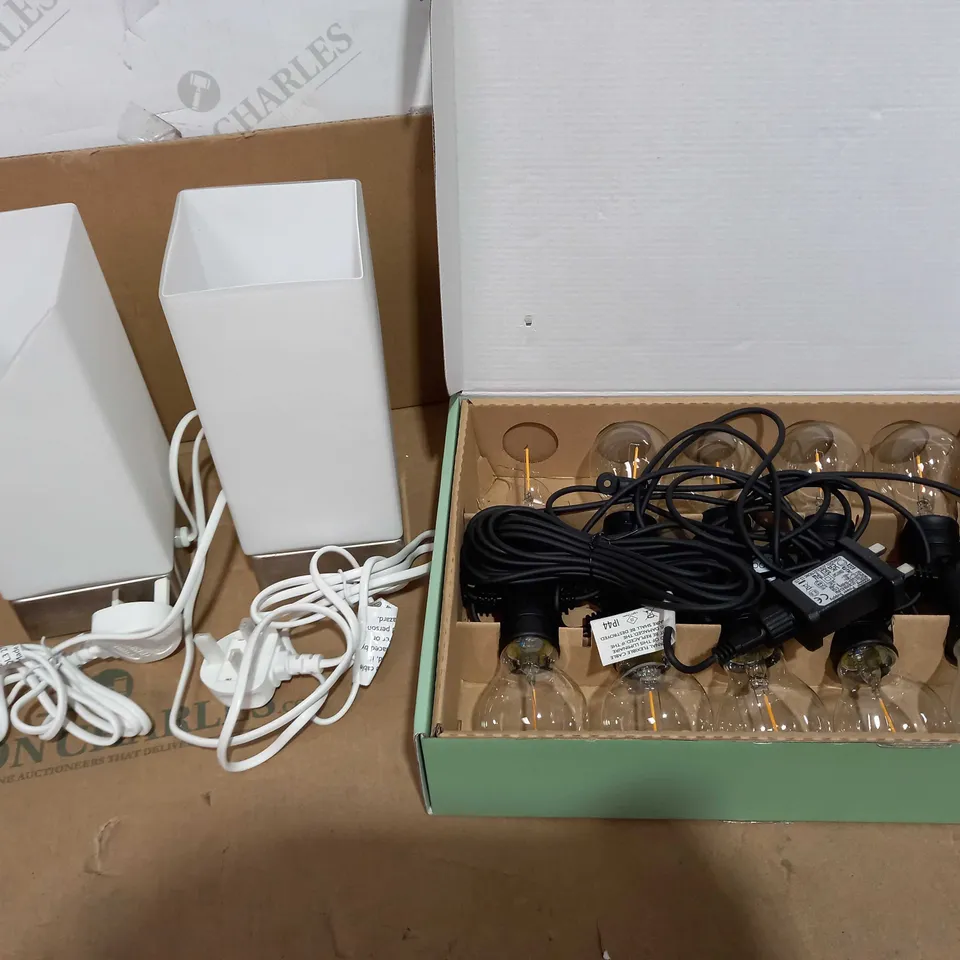LOT OF 2 JOHN LEWIS SET OF MITCH TOUCH LAMPS & FESTOON LED OUTDOOR LINE LIGHTS 