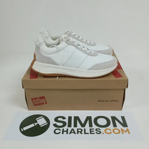 BOXED PAIR OF FITFLOP F-MODE FLOW FABRIC SNEAKERS IN URBAN WHITE MIX - UK 7