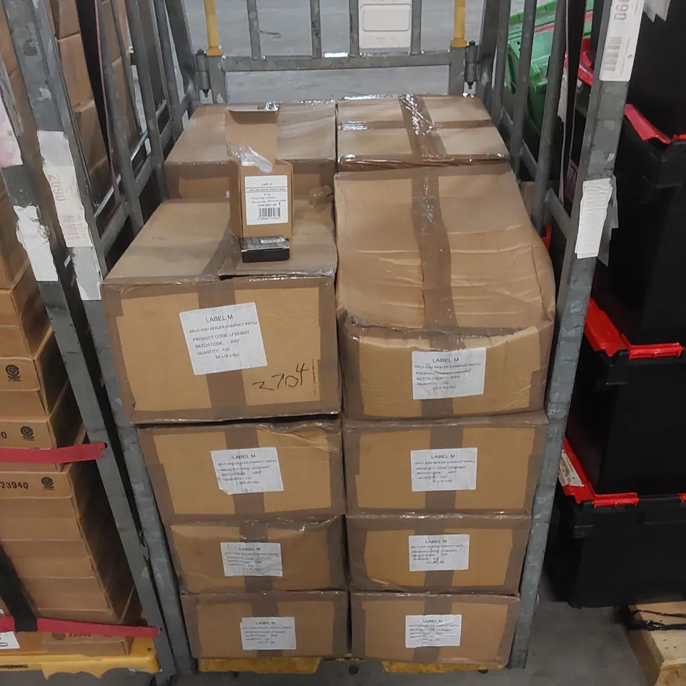 CAGE TO CONTAIN APPROX 16 X BOXES OF LABEL.M SPLIT-END SEALER COMPACT REFILLS - APPROX 120 REFILLS PER BOX // CAGE NOT INCLUDED 