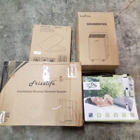 PALLET CONTAINING ASSORTED PRODUCTS TO INCLUDE TOILET SEAT, DEHUMIDIFIER, HEATED BLANKET, COUNTERTOP REVERSE OSMOSIS SYSTEM 