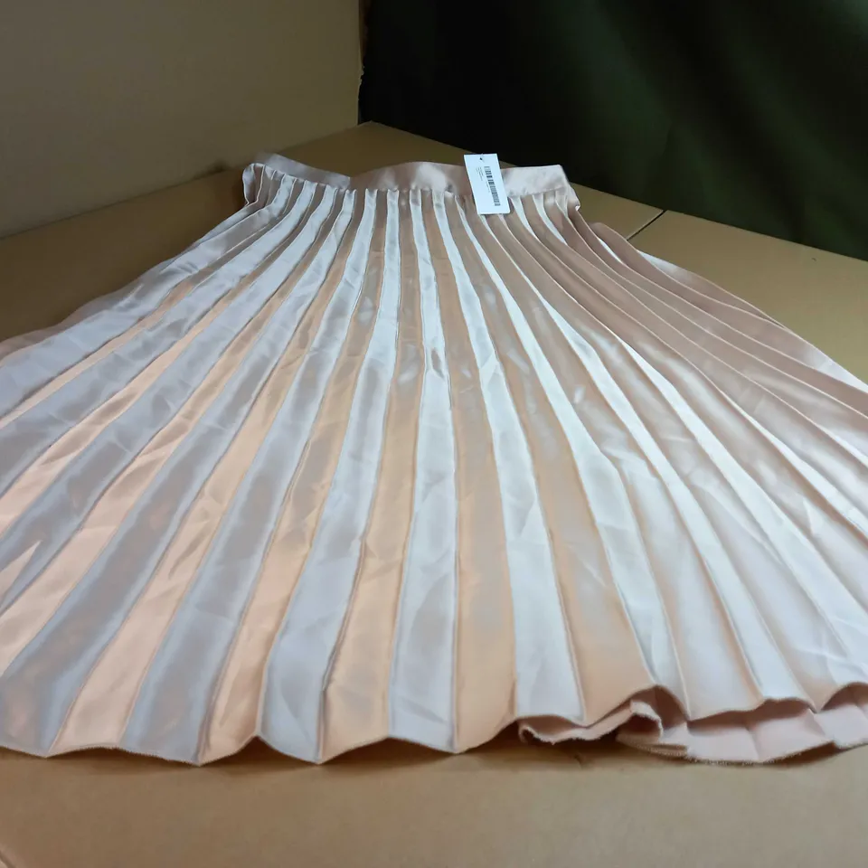 WALLIS TAUPE SATIN PLEATED MIDI SKIRT - SIZE 14