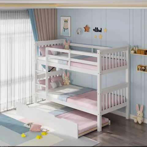 BOXED ADGER KIDS SINGLE 3' BUNK BED WITH TRUNDLE (3 BOXES)