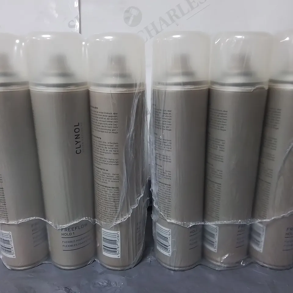 LOT OF 24 CLYNOL FREEFLOW HOLD 1 FLEXIBLE HAIRSPRAY - 2 BOXES 12 PER BOX