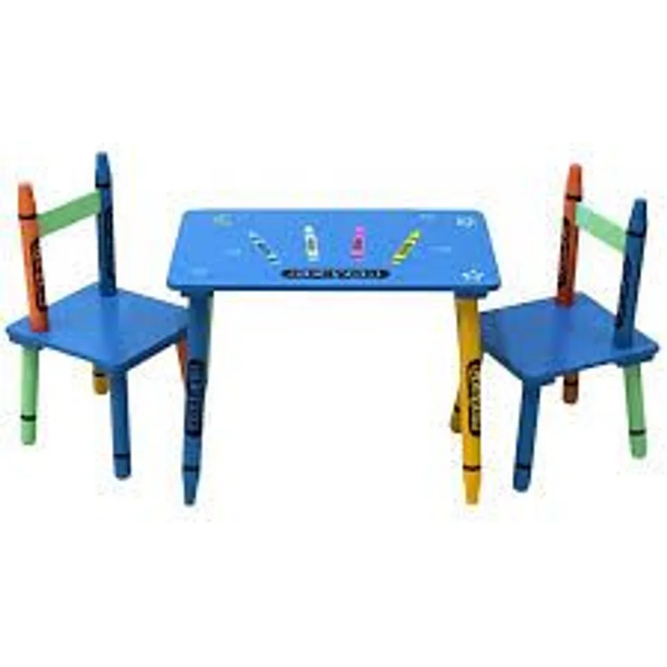CHILDRENS WOODEN CRAYON TABLE AND CHAIRS SET KIDS ROOM FURNITURE