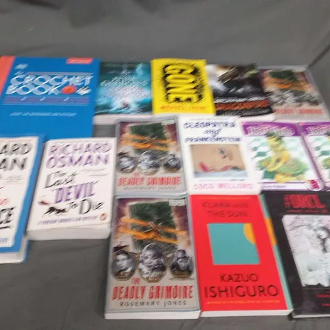 APPROXIMATELY 50 ASSORTED BOOKS TO INCLUDE; THE CROCHET BOOK, GONE THE GONE SERIES, THE DEADLY GRIMOIRE, HOST CLUB AND CLEOPATRA AND FRANKENSTEIN