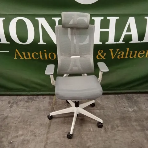 MESH OFFICE CHAIR WITH HEADREST - GREY/WHITE