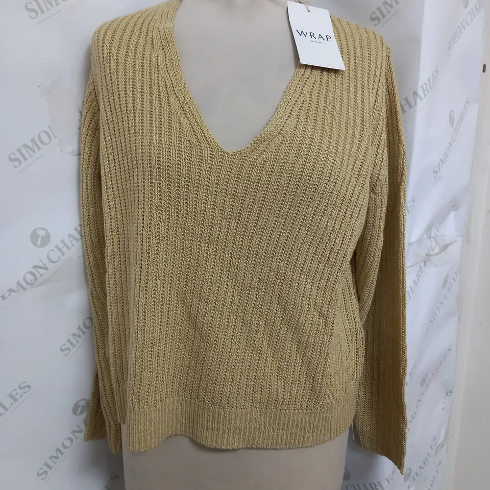 WRAP LONDON CROP LONG SLEEVE TEXTURED TOP IN DUSTY LEMON - UK 10