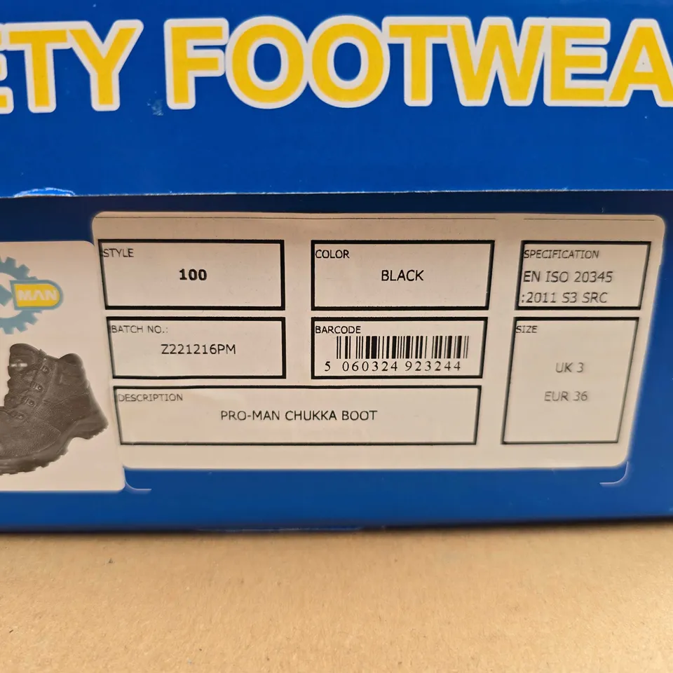 BRAND NEW BOXED PROMAN CHUKKA SAFETY BOOTS IN BLACK - UK 3