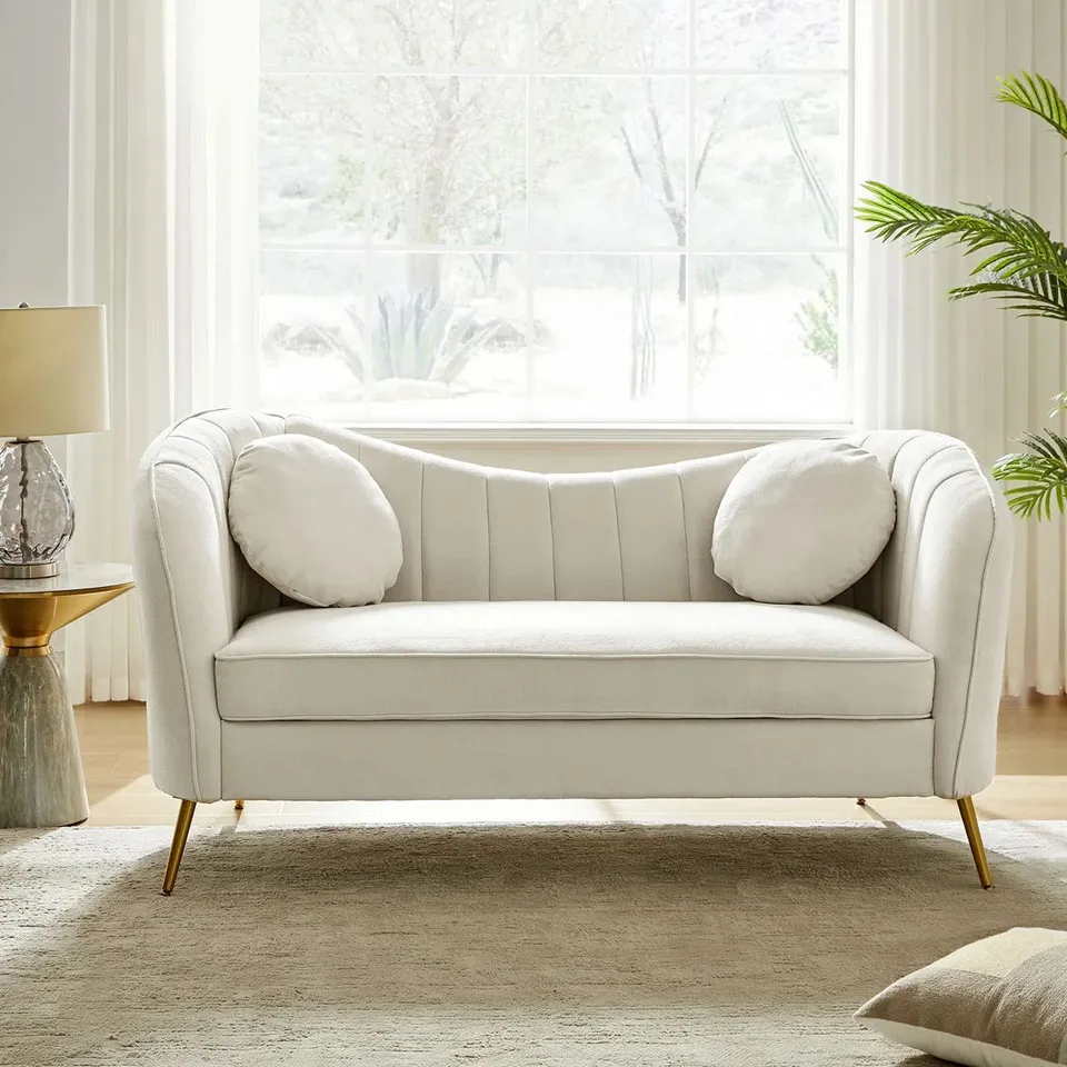 BOXED BELICE 2 SEATER CHENILLE TUFTED SOFA (2 BOXES)