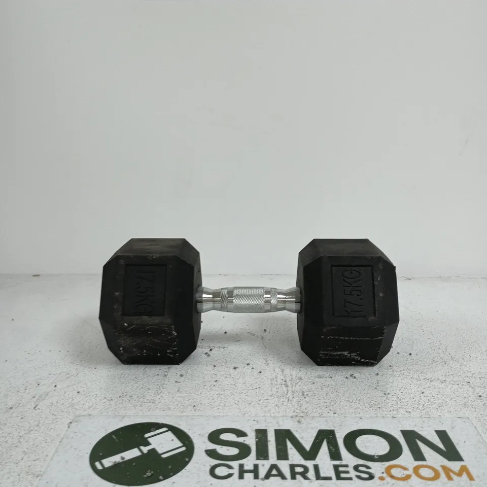 HEX DUMBBELL WITH KNURLED HANDLE – BLACK WEIGHT PLATES 17.5KG