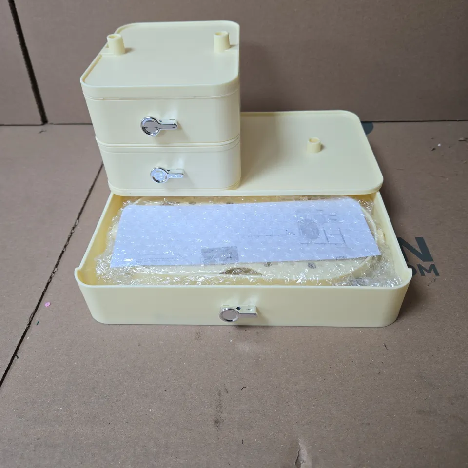BOX OF 12 X PLASTIC JEWELLERY & MAKE-UP STORAGE BOX WITH DRAWERS, MIRROR AND INSTRUCTIONS BOXED